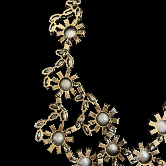J Crew Czech Glass Crystal Floral Bib Statement Necklace Gold Plated Wedding WOW - Picture 9 of 16